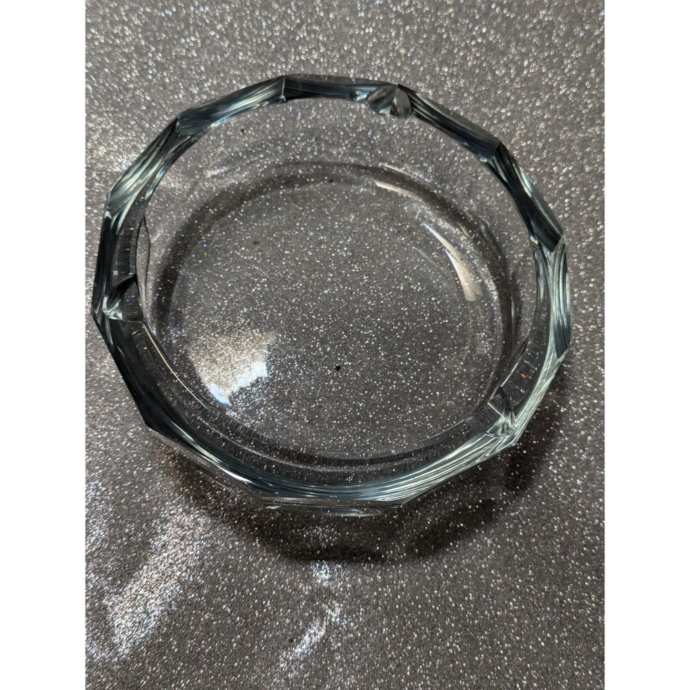 vintage signed clear solid heavy glass lead crystal ? ashtray
